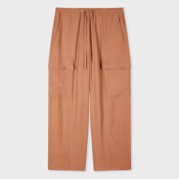 paul smith women's light brown linen tapered cargo trousers