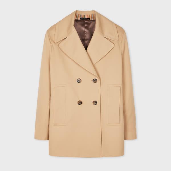 paul smith women's light camel cotton twill pea coat brown