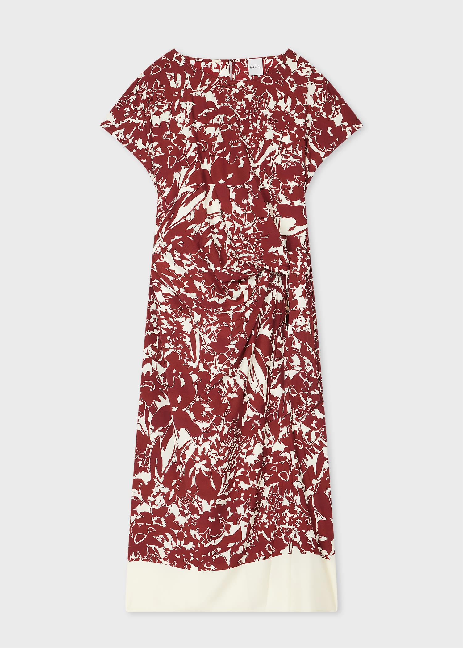 paul smith women's maroon and ecru 'avant garden' tie-waist midi dress red