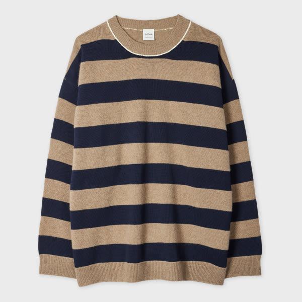paul smith women's navy and oatmeal lambswool-blend striped sweater white