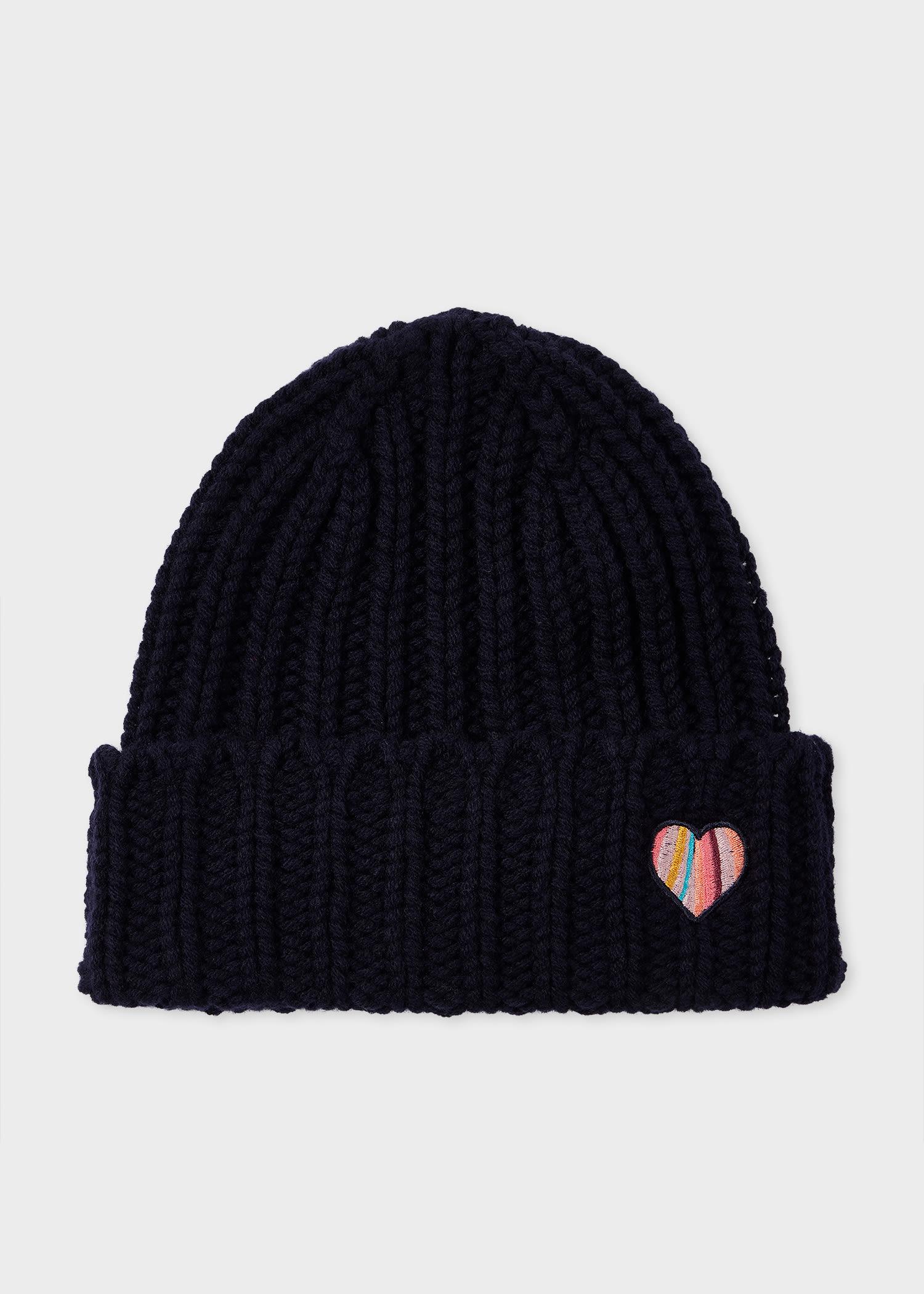paul smith women's navy blue 'swirl' heart beanie hat