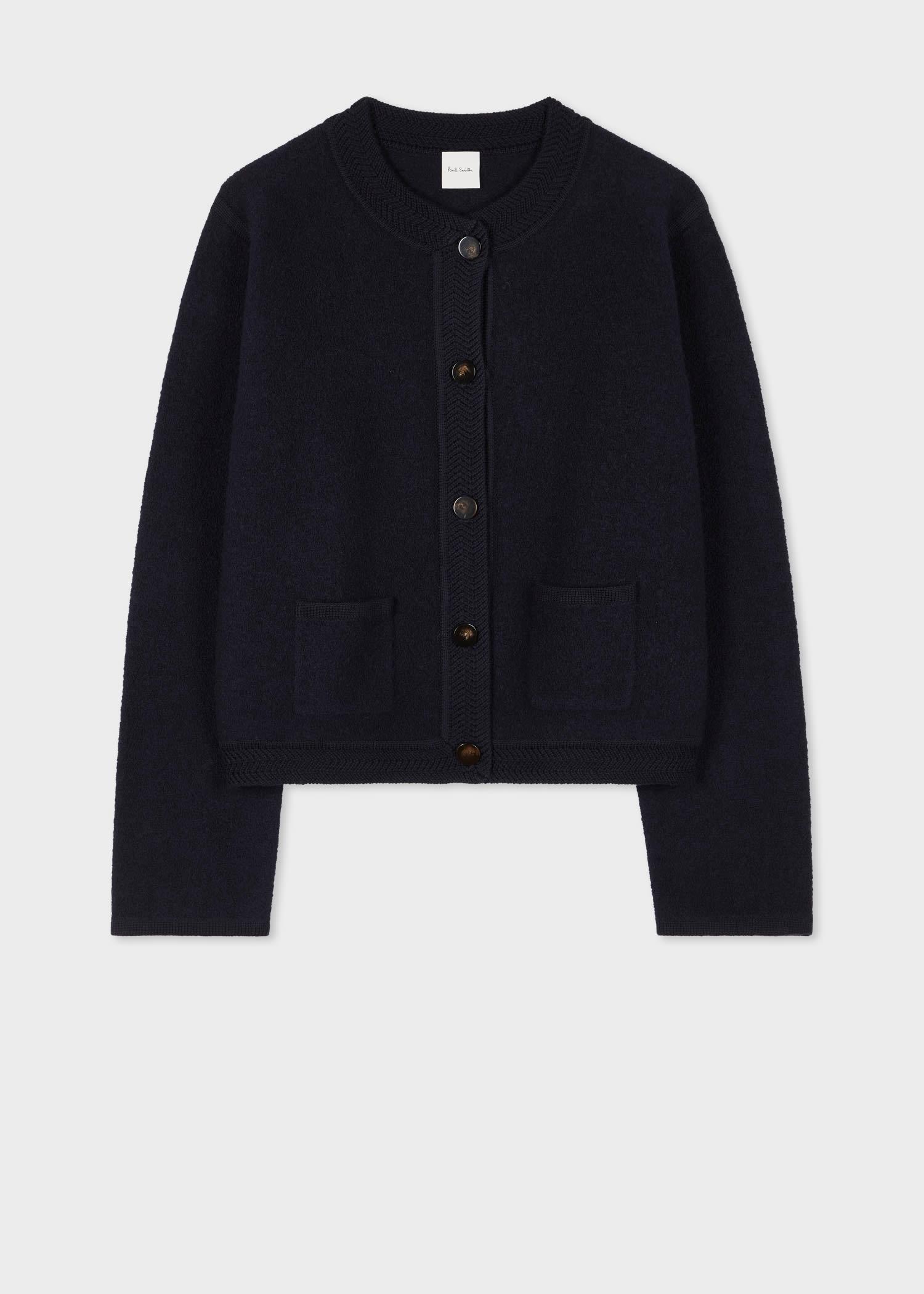 paul smith women's navy bouclé knitted cardigan blue