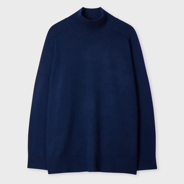 paul smith women's navy cashmere-blend roll neck sweater blue