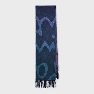paul smith women's navy lambswool-cashmere logo scarf blue