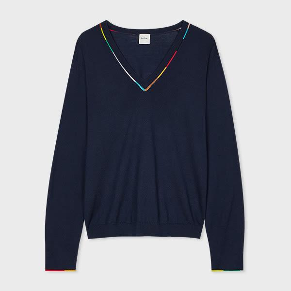 paul smith women's navy merino knitted v neck sweater blue