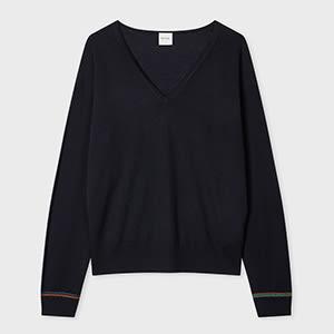 paul smith women's navy merino wool v neck sweater blue