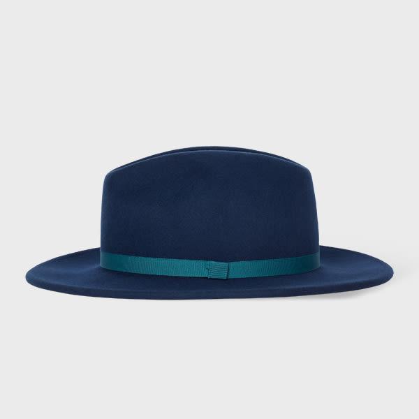 paul smith women's navy wool 'swirl' lining fedora hat blue