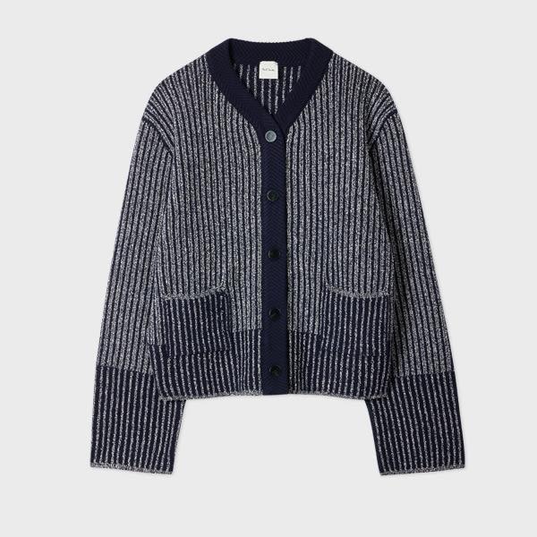 paul smith women's navy wool-blend ribbed knit cardigan blue