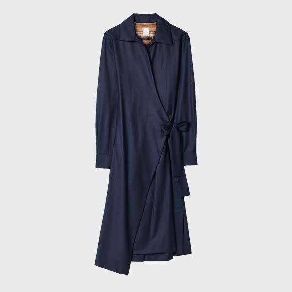 paul smith women's navy wool-cashmere blend flannel dress blue