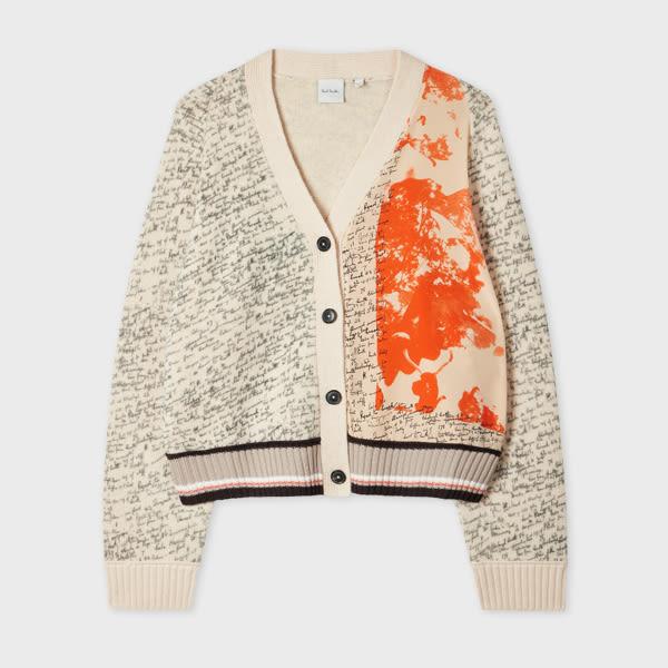paul smith women's orange 'travel scarf' silk panel cardigan red