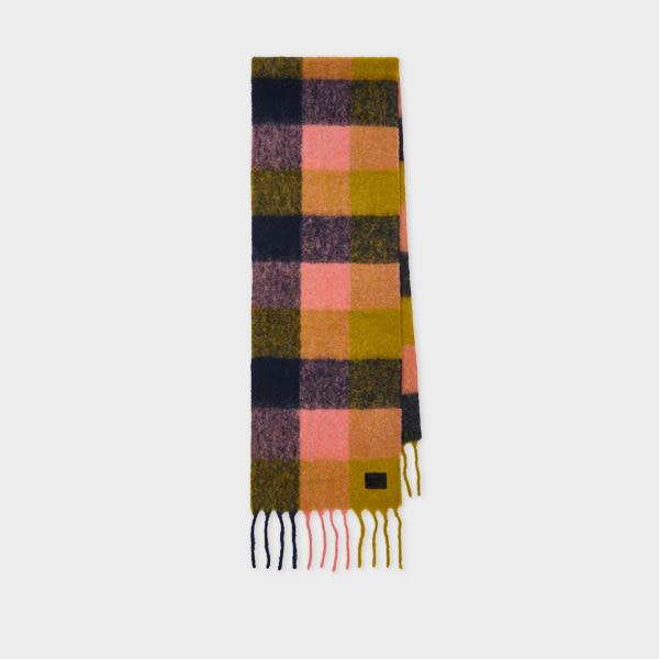 paul smith women's orange merino wool check scarf