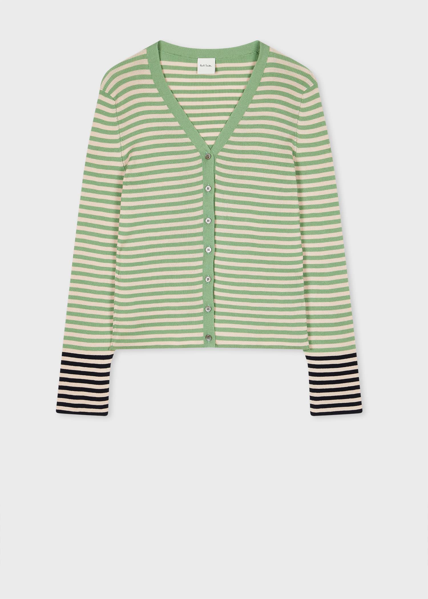 paul smith women's organic cotton green stripe cardigan