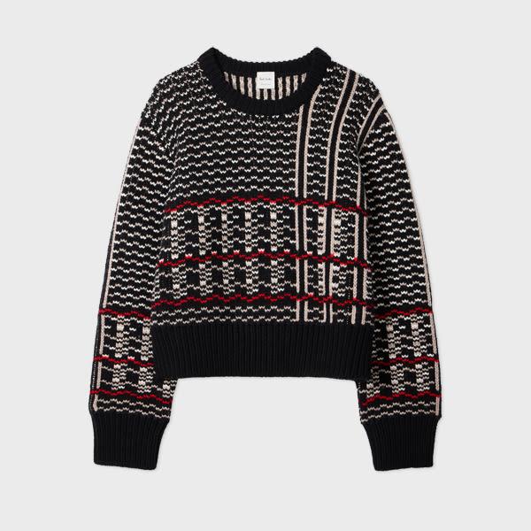 paul smith women's oversized check merino wool knit sweater black