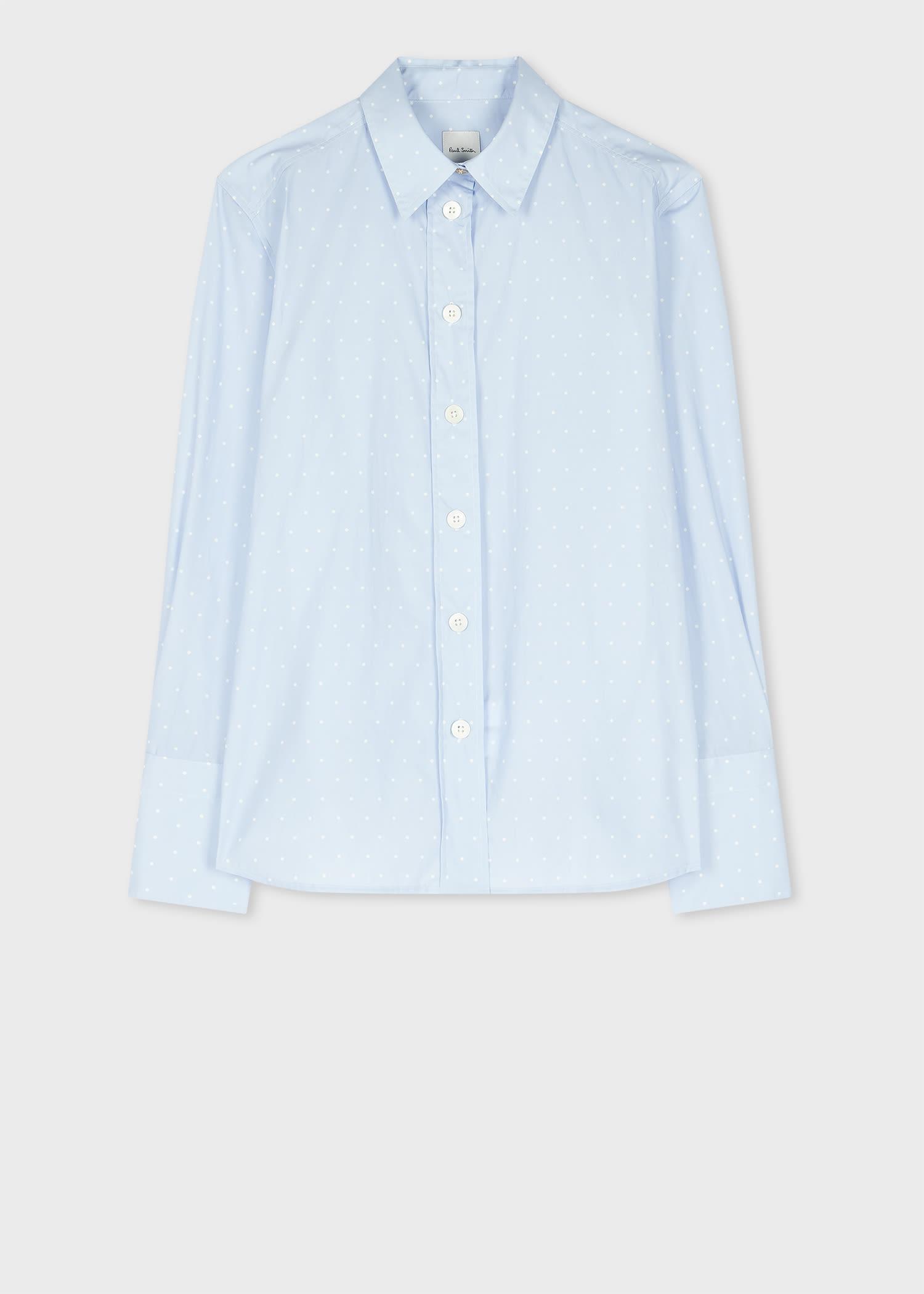 paul smith women's pale blue polka dot cotton poplin relaxed-fit shirt