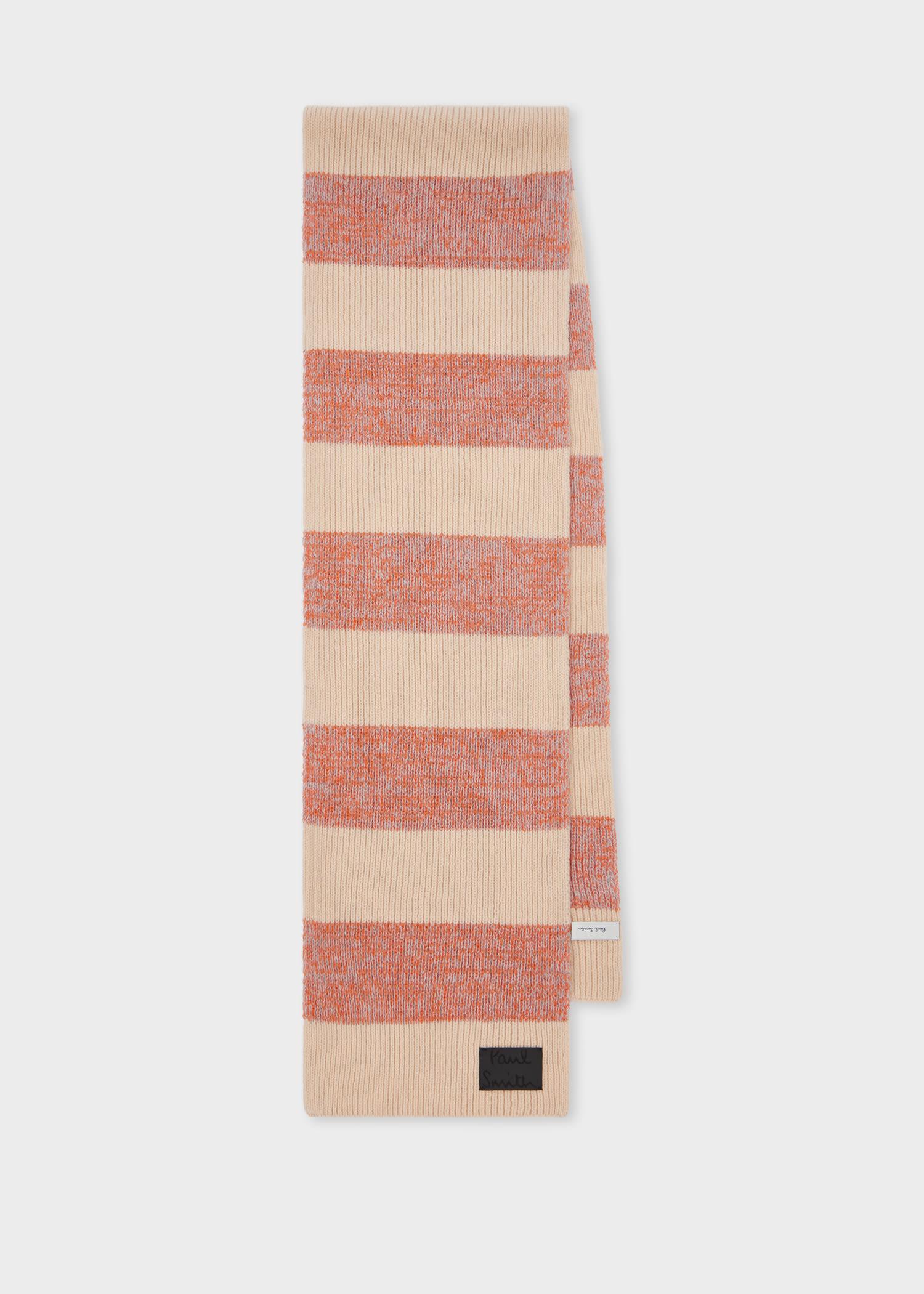 paul smith women's pink and beige lambswool-blend block stripe scarf white