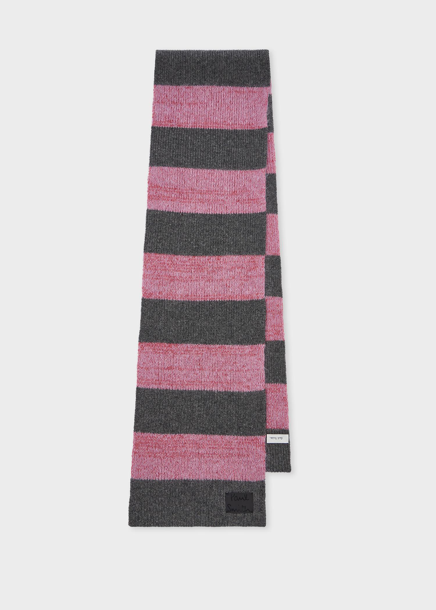 paul smith women's pink and grey lambswool-blend block stripe scarf