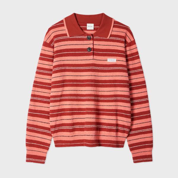 paul smith women's pink and red bouclé stripe rugby jumper