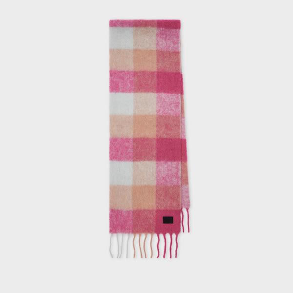 paul smith women's pink merino wool check scarf