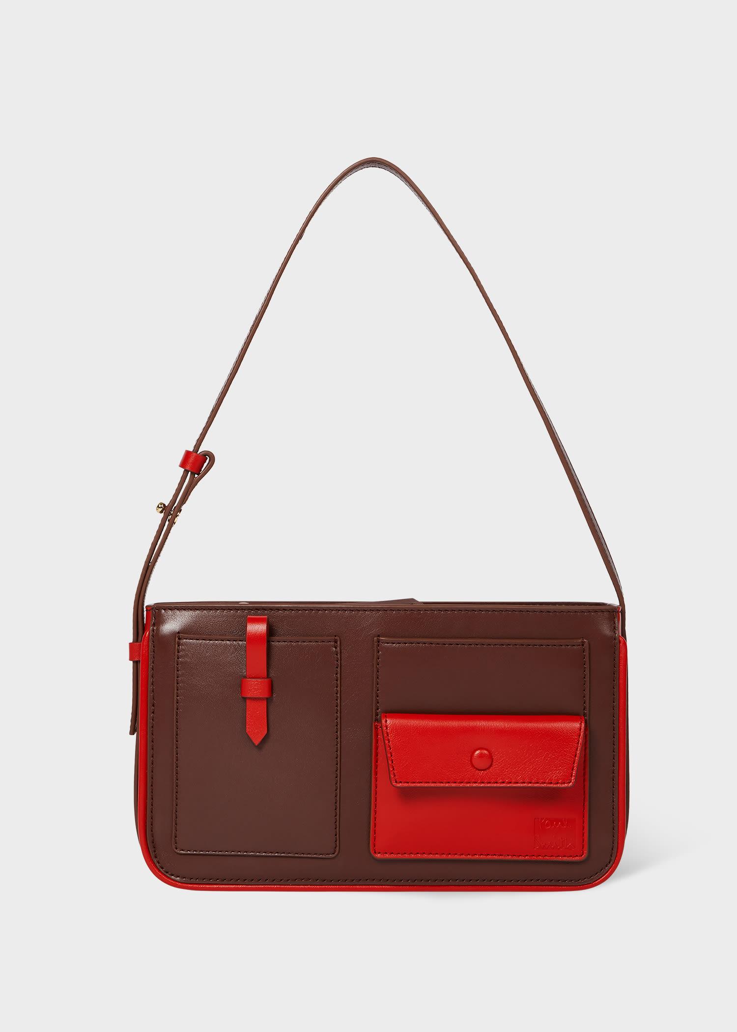 paul smith women's red leather pocket pochette bag brown