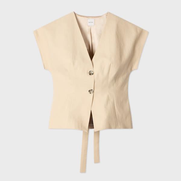 paul smith women's sand linen button top white