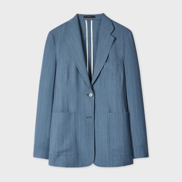 paul smith women's slate blue unlined pinstripe two-button jacket