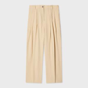 paul smith women's stone pleated linen trousers white