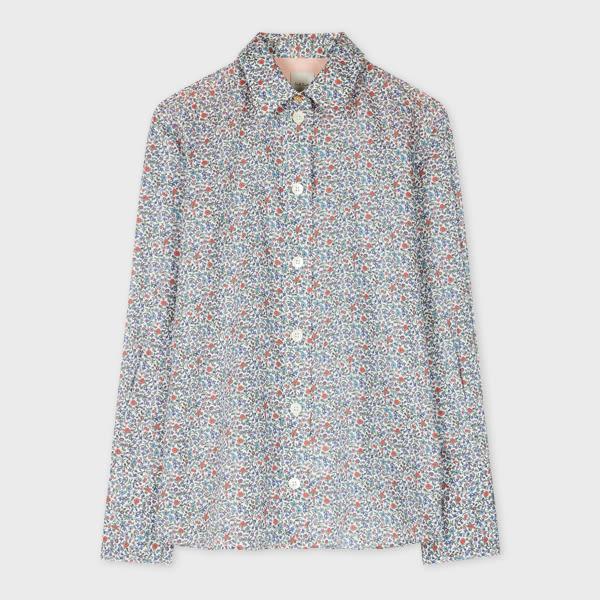 paul smith women's tailored-fit blue 'liberty floral' print shirt multicolour