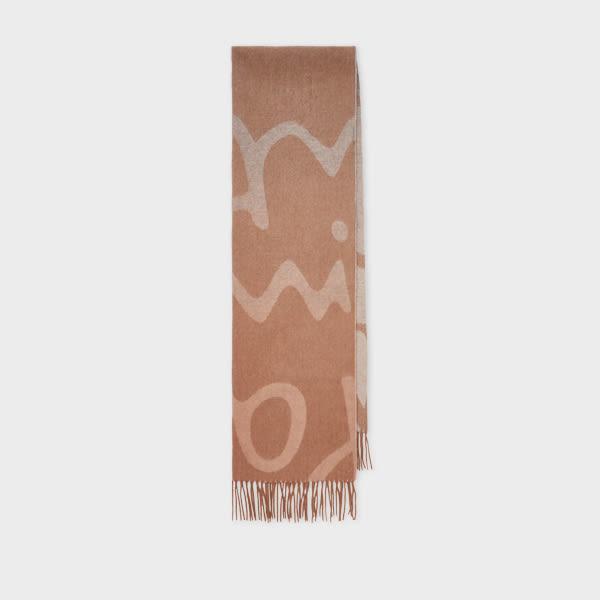 paul smith women's tan lambswool-cashmere logo scarf brown