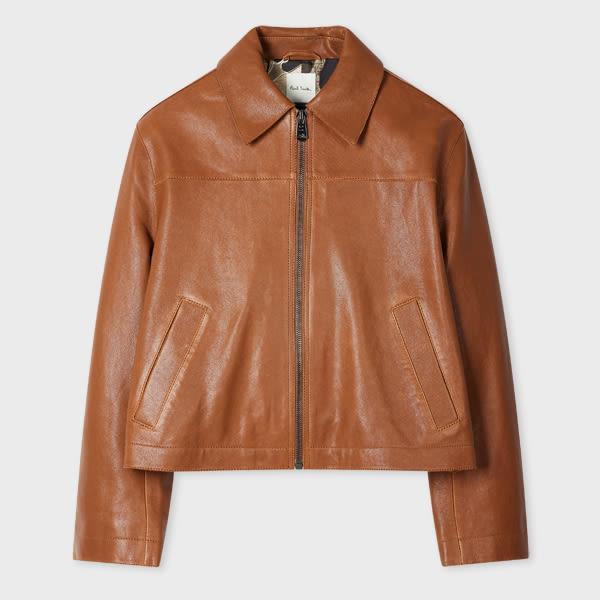 paul smith women's tan leather jacket brown