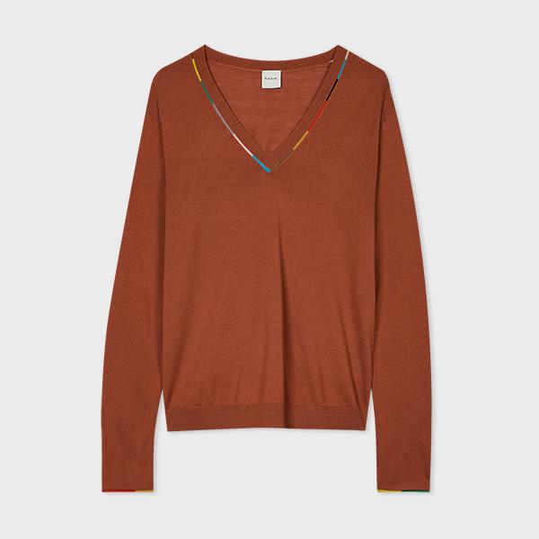 paul smith women's terracotta merino knitted v neck sweater orange