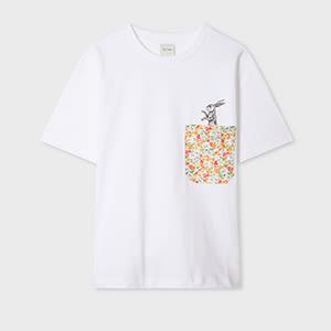 paul smith women's white 'rabbit' floral pocket t-shirt