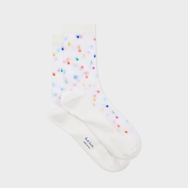 paul smith women's white sheer multicolour 'tile' socks