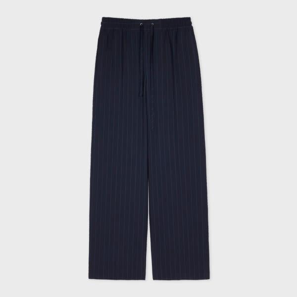 paul smith women's wool-blend navy seersucker pinstripe wide leg trousers blue