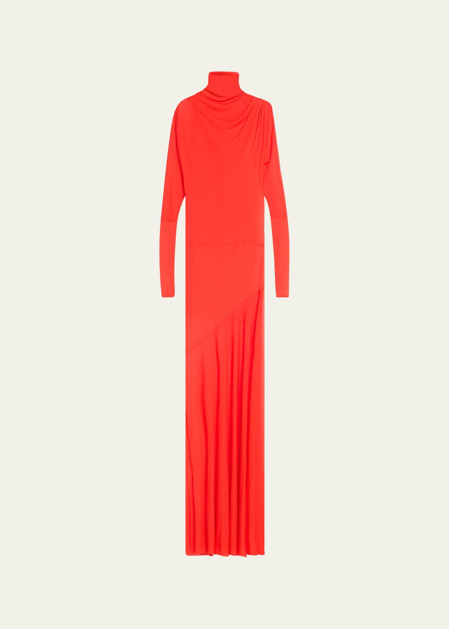 paula turtleneck sheer crepe jersey maxi dress