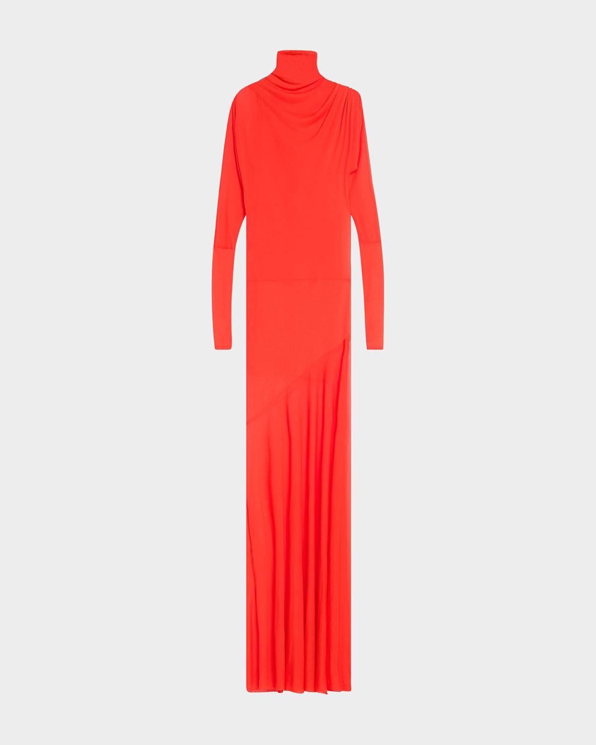 paula turtleneck sheer crepe jersey maxi dress