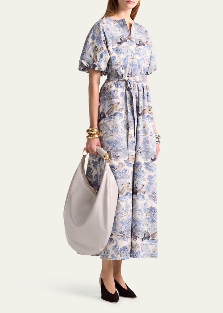 paulina printed poplin self-tie dress