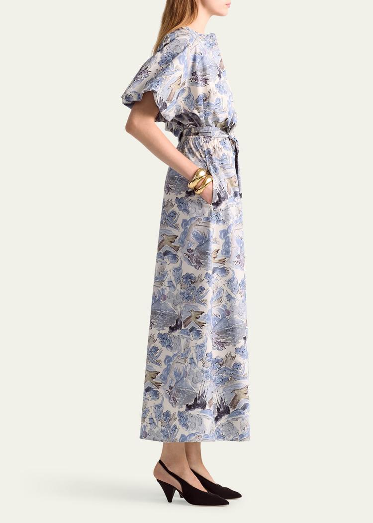 paulina printed poplin self-tie dress
