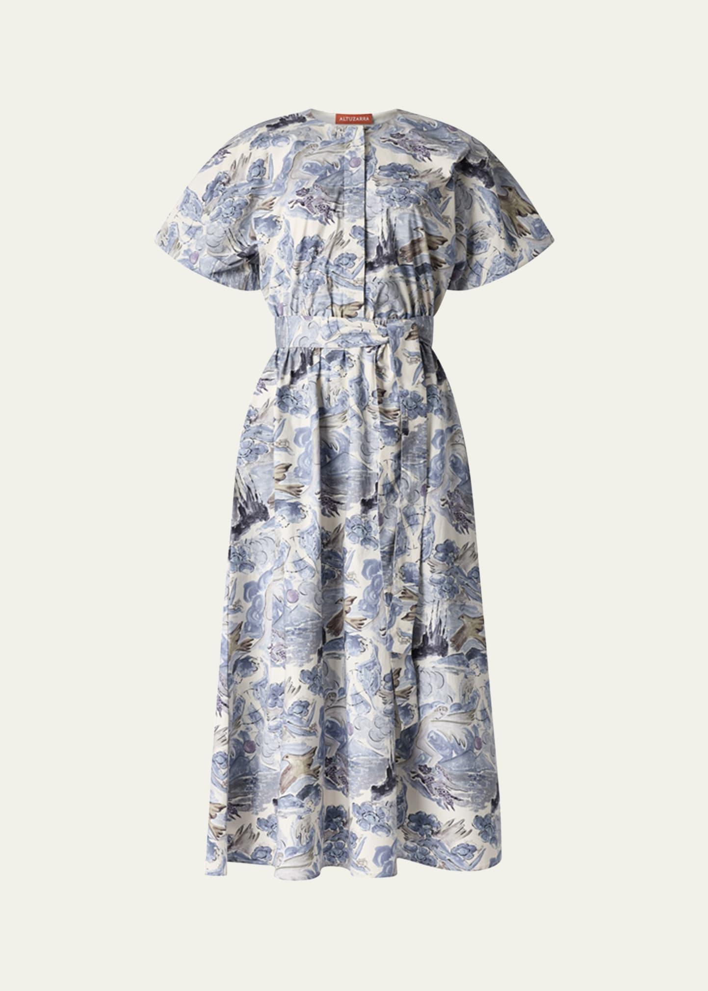 paulina printed poplin self-tie dress