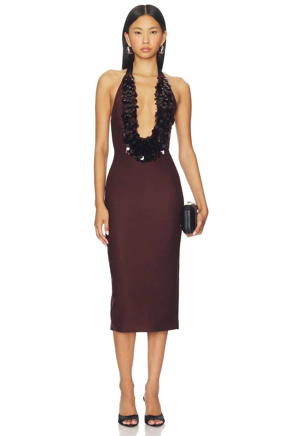 payette embroidered neckline halter dress