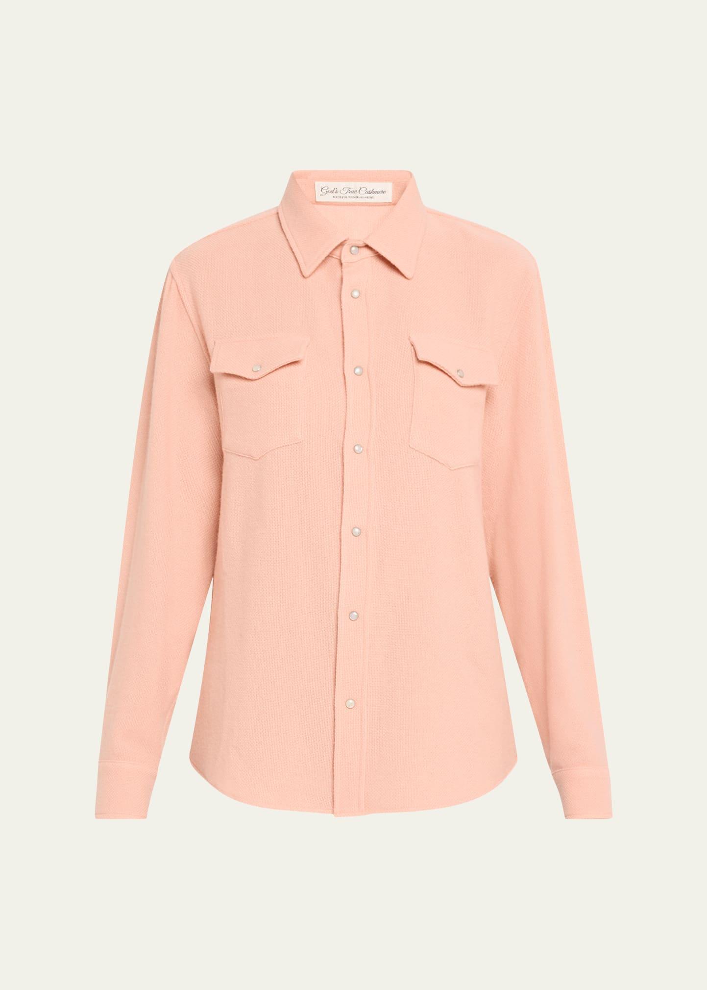 peach blush cashmere button-down shirt