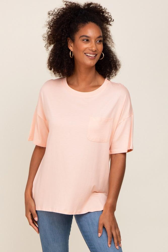peach short sleeve pocketed top
