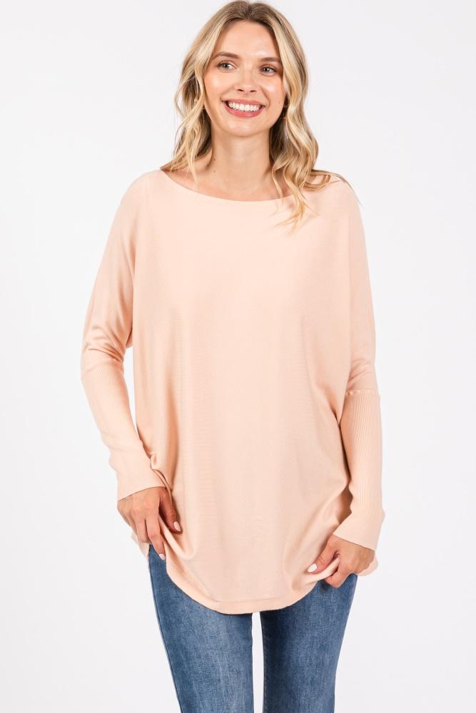 peach soft knit boatneck dolman sleeve sweater