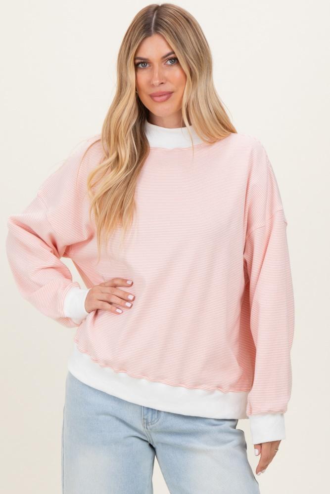 peach striped mock neck sweatshirt