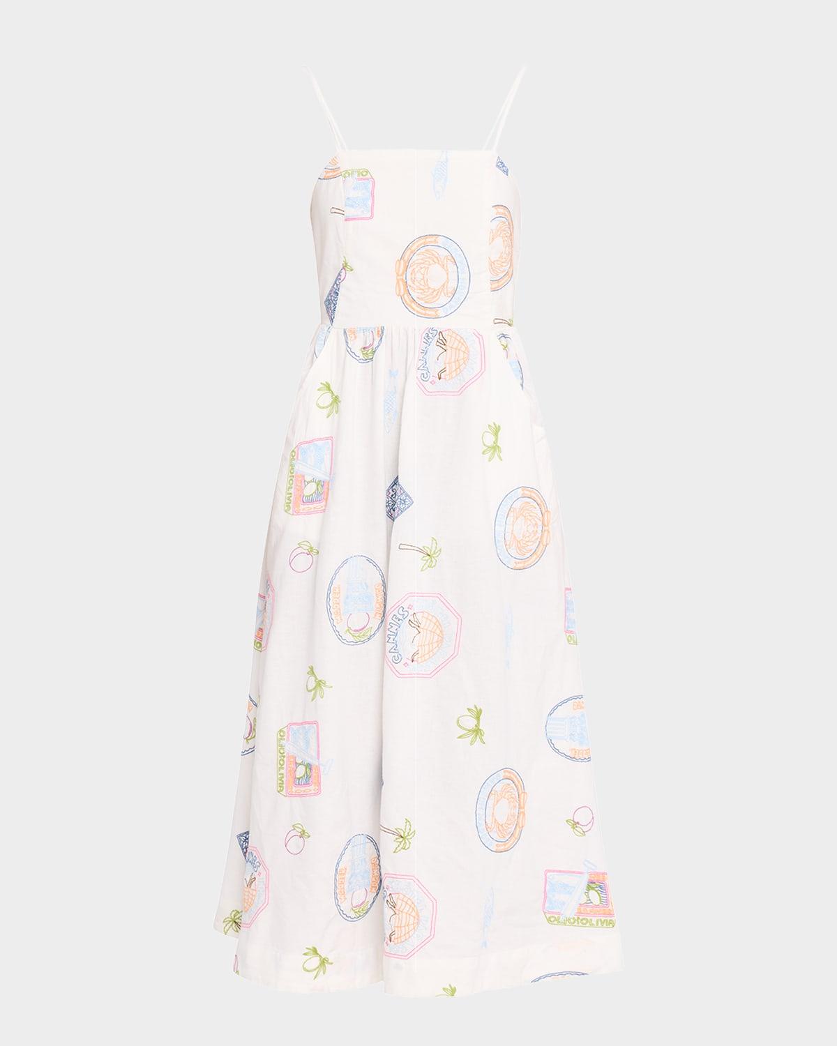 peaches embroidered apron midi dress