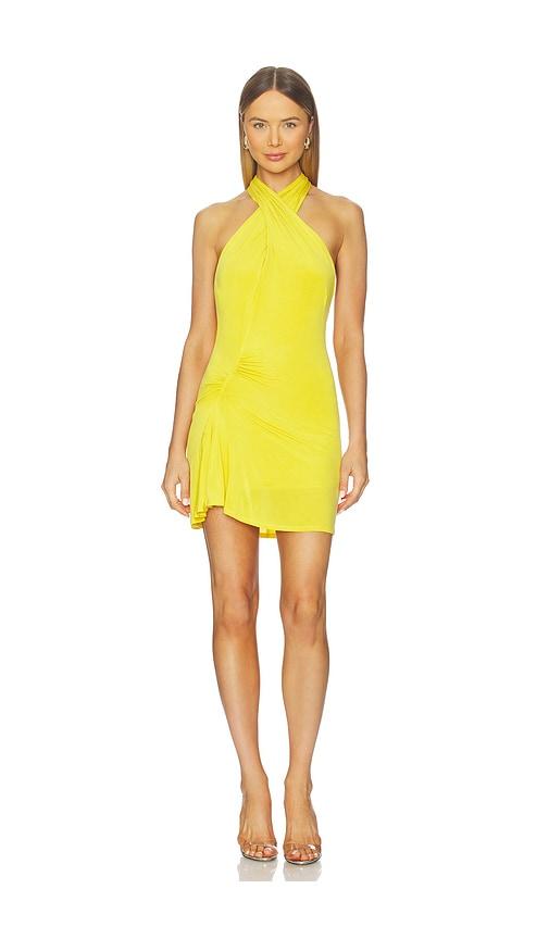 peachy den kylie halter knot dress in yellow.