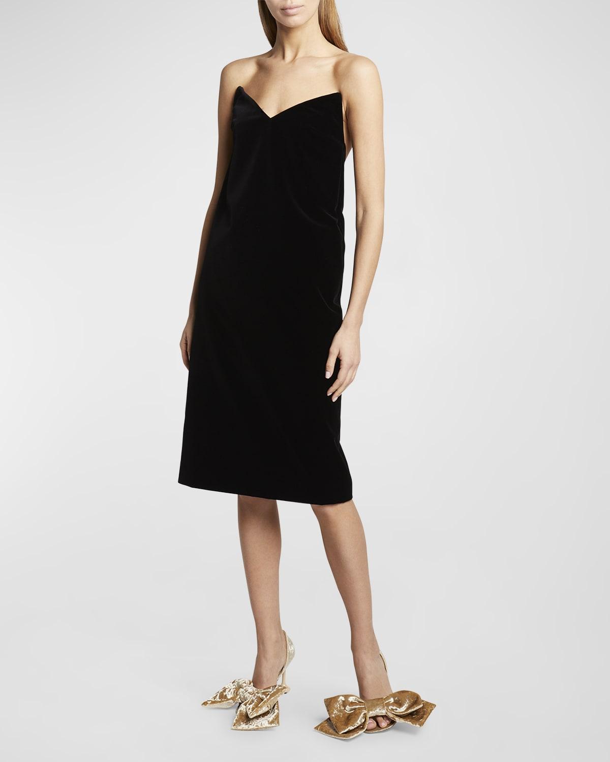 peak bust velvet tube midi dress