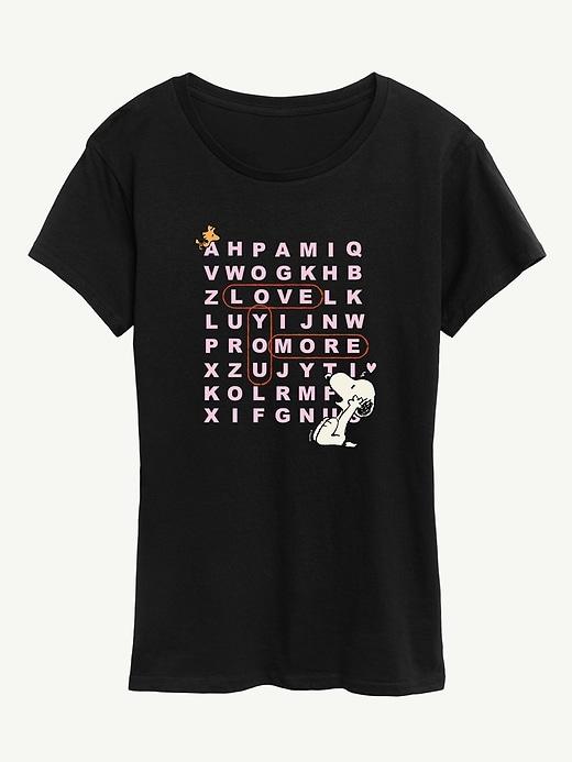peanuts i love you more snoopy word search short sleeve graphic tee