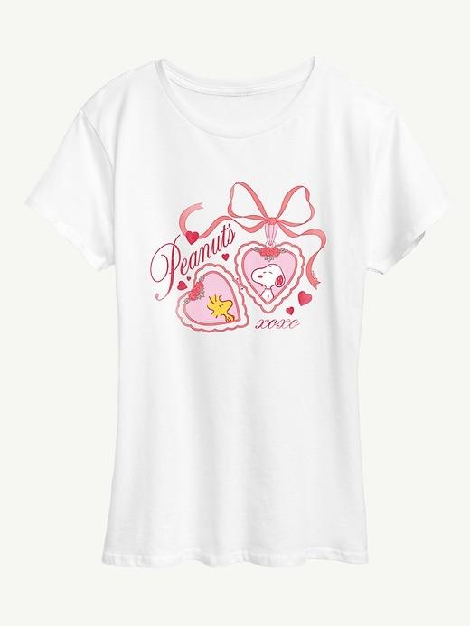 peanuts snoopy woodstock heart locket short sleeve graphic t-shirt
