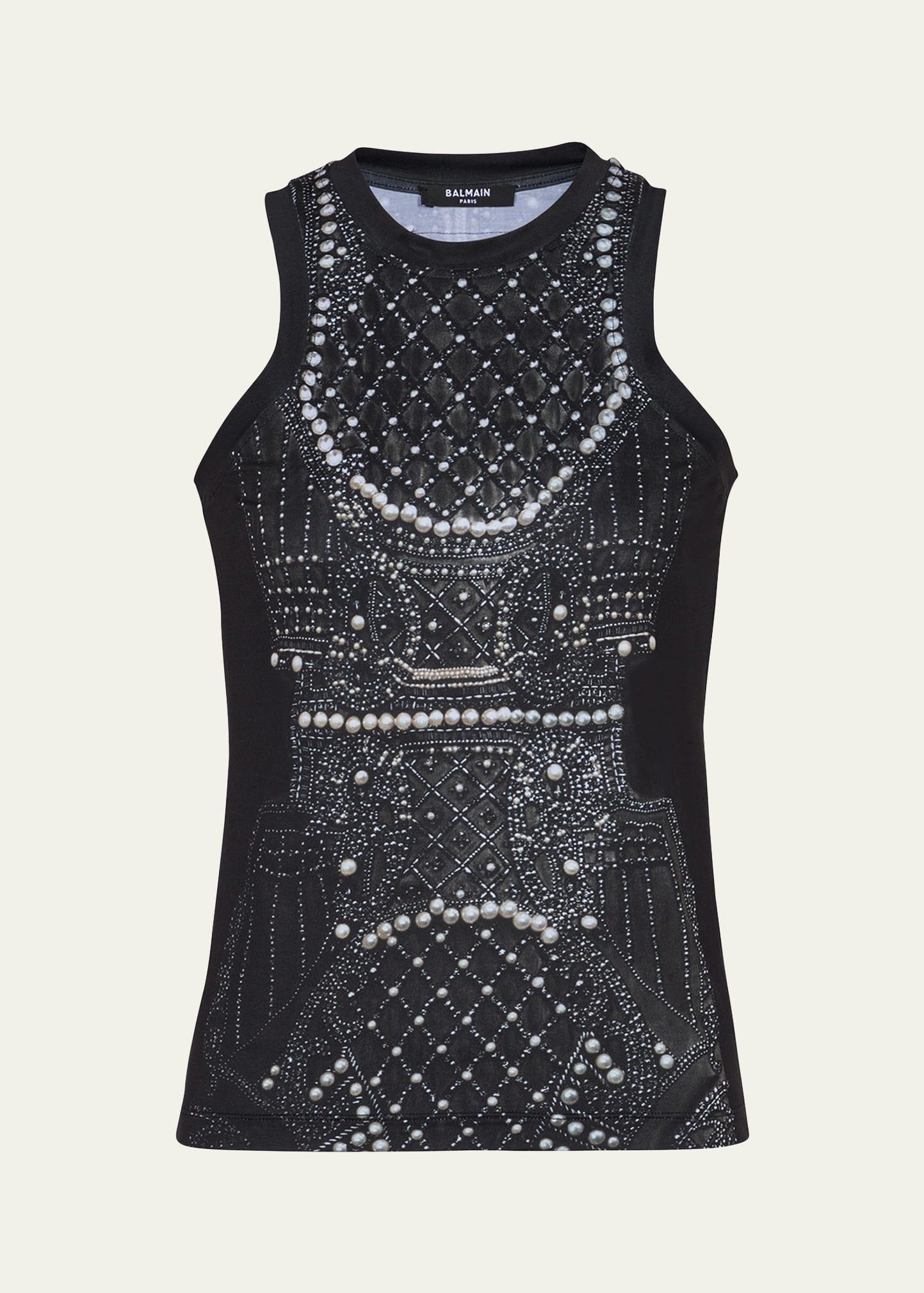 pearl crystal trompe loeil tank top