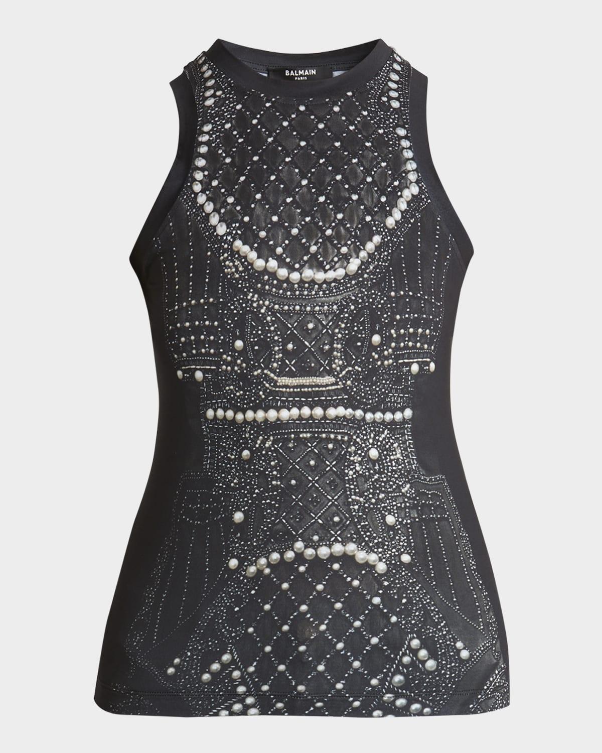 pearl crystal trompe loeil tank top